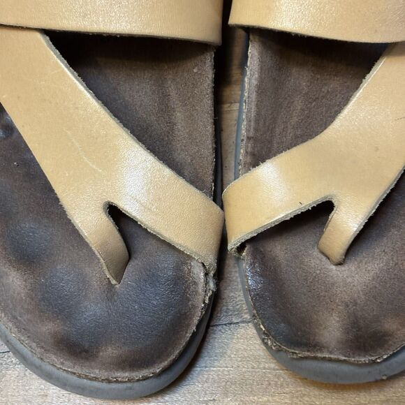 Mephisto Helen Women's EU37 US6,5 Tan Leather Slip On Thong Slide Sandals - Picture 4 of 12